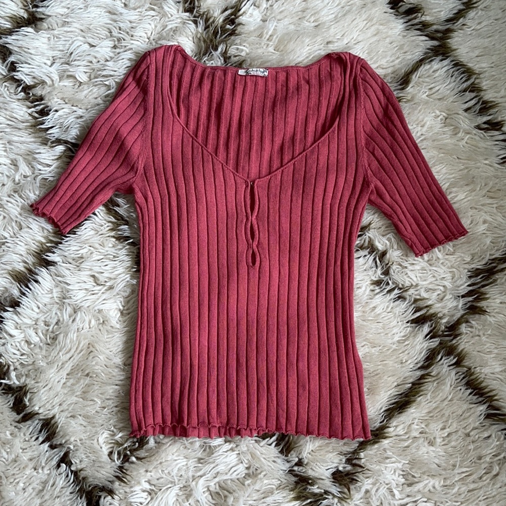 Free People Scoop Neck Raspberry Pink Top